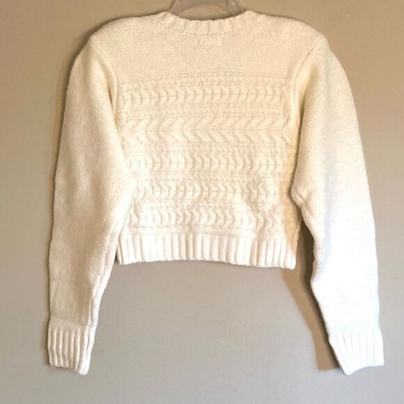 NEW For Love & Lemons Dominique Shoulder Pad Cable Knit Sweater Ivory Size S - Picture 11 of 15